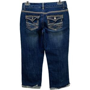 Maurices Jeans Womens Cuffed Capri Size 0 W28 Blue Low Rise Flap Pockets Stretch